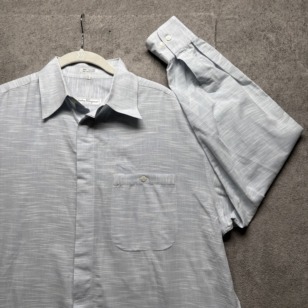 Salvatore Ferragamo‎ Men's Shirt L Light Blue Cotton Button Up Italy Long Sleeve